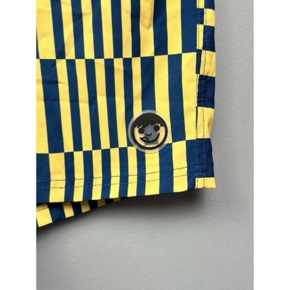 Neff Mens XL Board Shorts‎ Yellow Navy Blue Checkerboard Swim Trunks Drawstring
